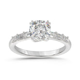 14K WHITE GOLD 3 1/2CT EMERALD/CUSHION DIAMOND LADIES RING (CENTER STONE CUSHION DIAMOND 3CT)