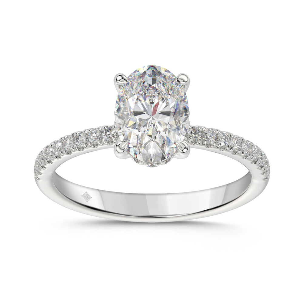14K WHITE GOLD 1 3/4CT ROUND/OVAL DIAMOND LADIES RING (CENTER STONE OVAL DIAMOND 1 1/2CT)