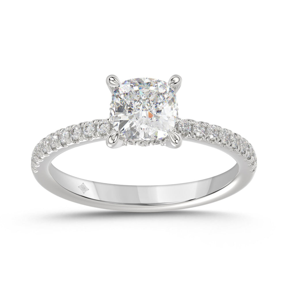 14K WHITE GOLD 1 3/4CT ROUND/CUSHION DIAMOND LADIES RING (CENTER STONE CUSHION DIAMOND 1 1/2CT)