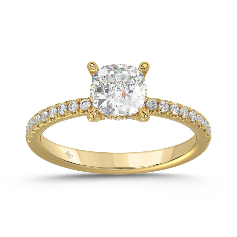 14K YELLOW GOLD 1 3/4CT ROUND/CUSHION DIAMOND LADIES RING (CENTER STONE CUSHION DIAMOND 1 1/2CT)