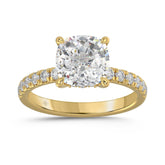 14K YELLOW GOLD 3 1/2CT ROUND/CUSHION DIAMOND LADIES RING (CENTER STONE CUSHION DIAMOND 3CT)