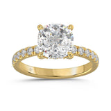 14K YELLOW GOLD 3 1/2CT ROUND/CUSHION DIAMOND LADIES RING (CENTER STONE CUSHION DIAMOND 3CT)