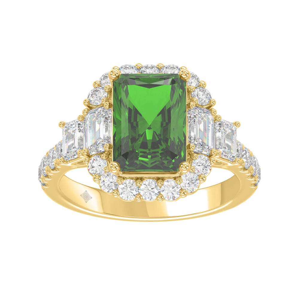 14K YELLOW GOLD 4 1/2CT ROUND/EMERALD DIAMOND LADIES RING (CENTER STONE GREEN EMERALD DIAMOND 3CT)