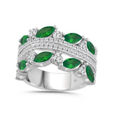 14K WHITE GOLD 2 3/8CT ROUND/MARQUISE DIAMOND LADIES RING (GREEN EMERALD MARQUISE DIAMOND 1 1/2CT)