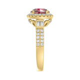 14K YELLOW GOLD 2 1/2CT ROUND/BAGUETTE DIAMOND LADIES RING (CENTER STONE ROUND RUBY DIAMOND 2CT)