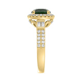 14K YELLOW GOLD 2 1/2CT ROUND/BAGUETTE DIAMOND LADIES RING (CENTER STONE GREEN EMERALD ROUND DIAMOND 2CT)
