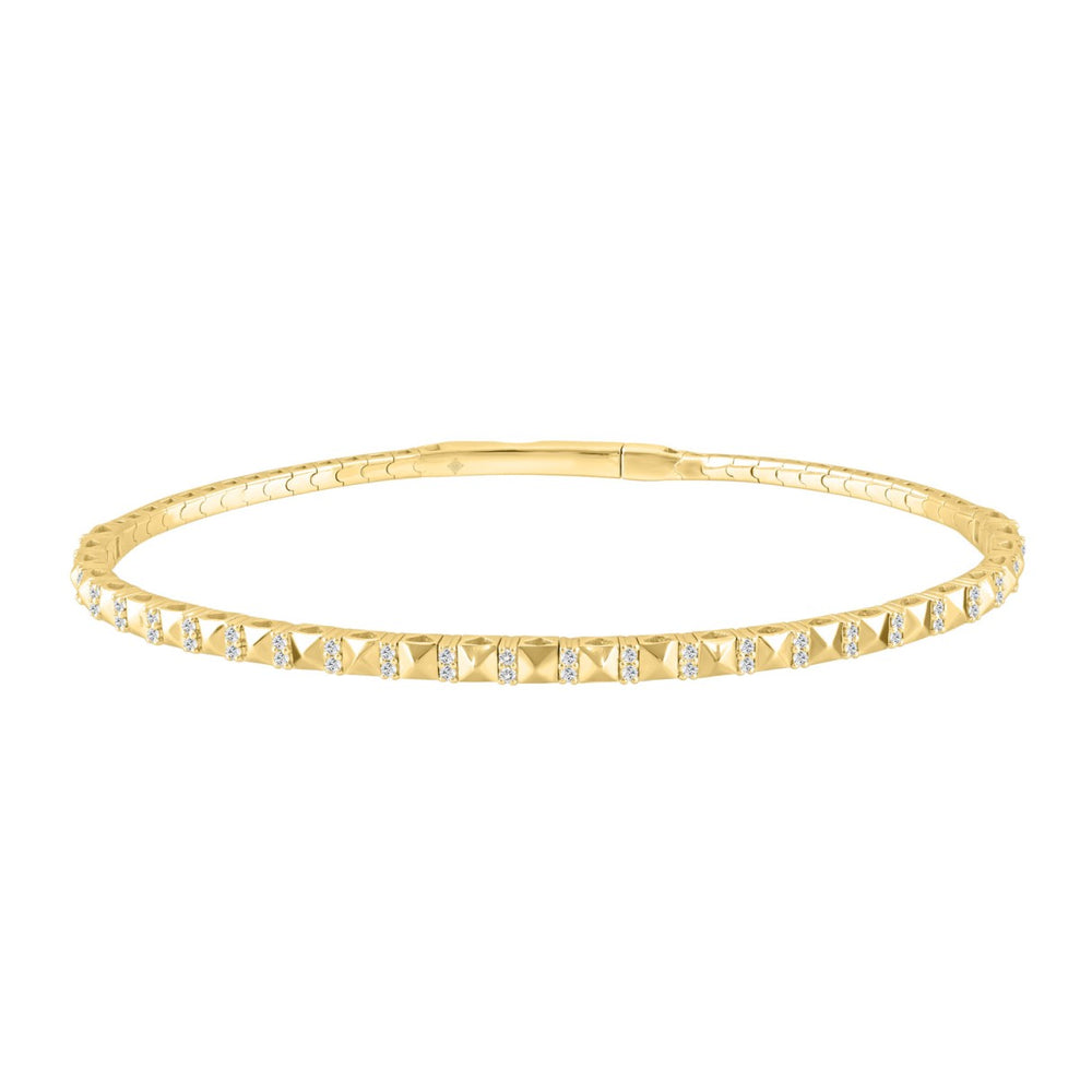 9K YELLOW GOLD 1/5CT ROUND DIAMOND LADIES BANGLE