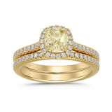 14K YELLOW GOLD 1 1/2CT CUSHION/ROUND DIAMOND LADIES BRIDAL SET (CENTER STONE YELLOW CUSHION DIAMOND 1CT)