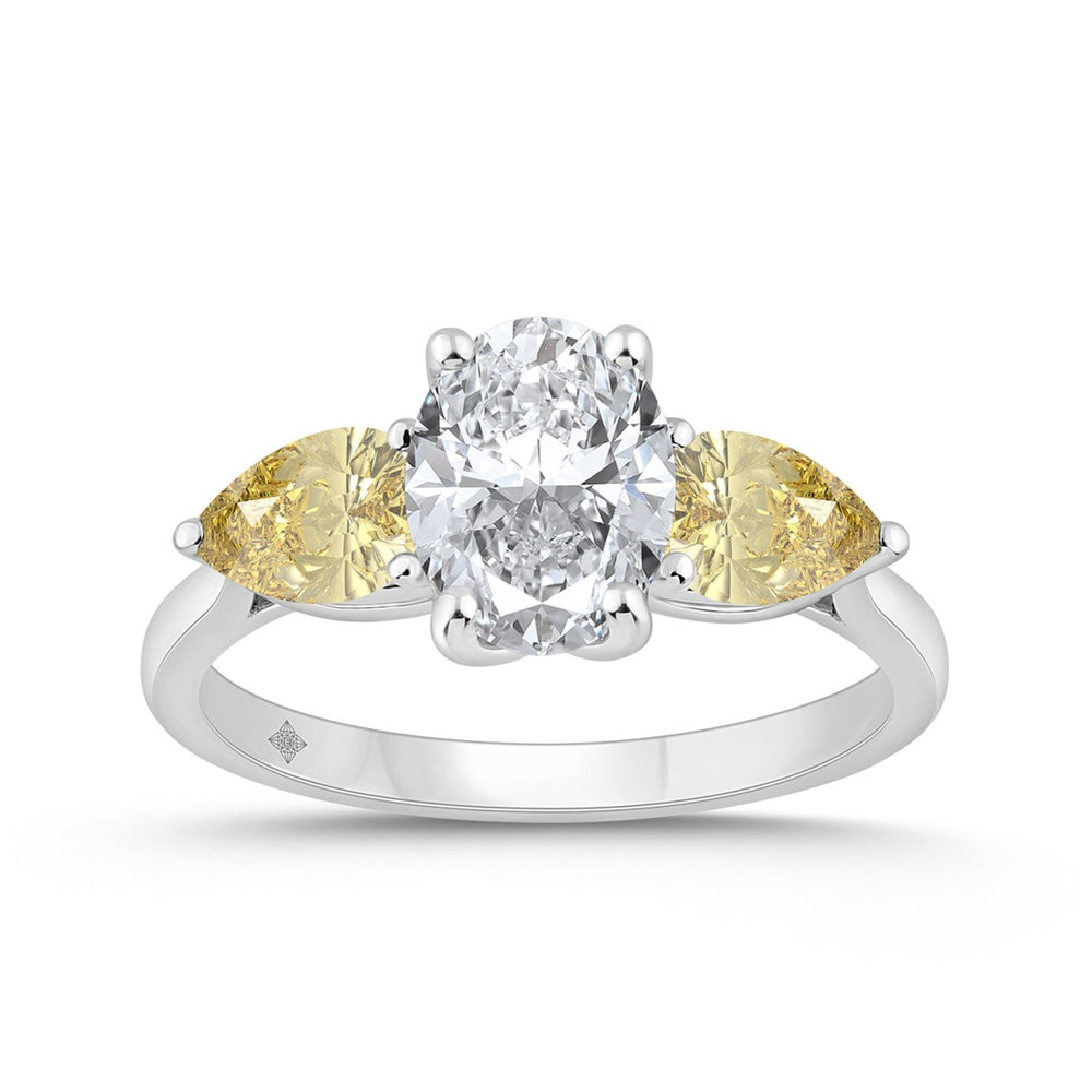 14K WHITE GOLD 2 1/2CT OVAL/YELLOW PEAR DIAMOND LADIES RING (CENTER STONE OVAL DIAMOND 1 1/2CT)