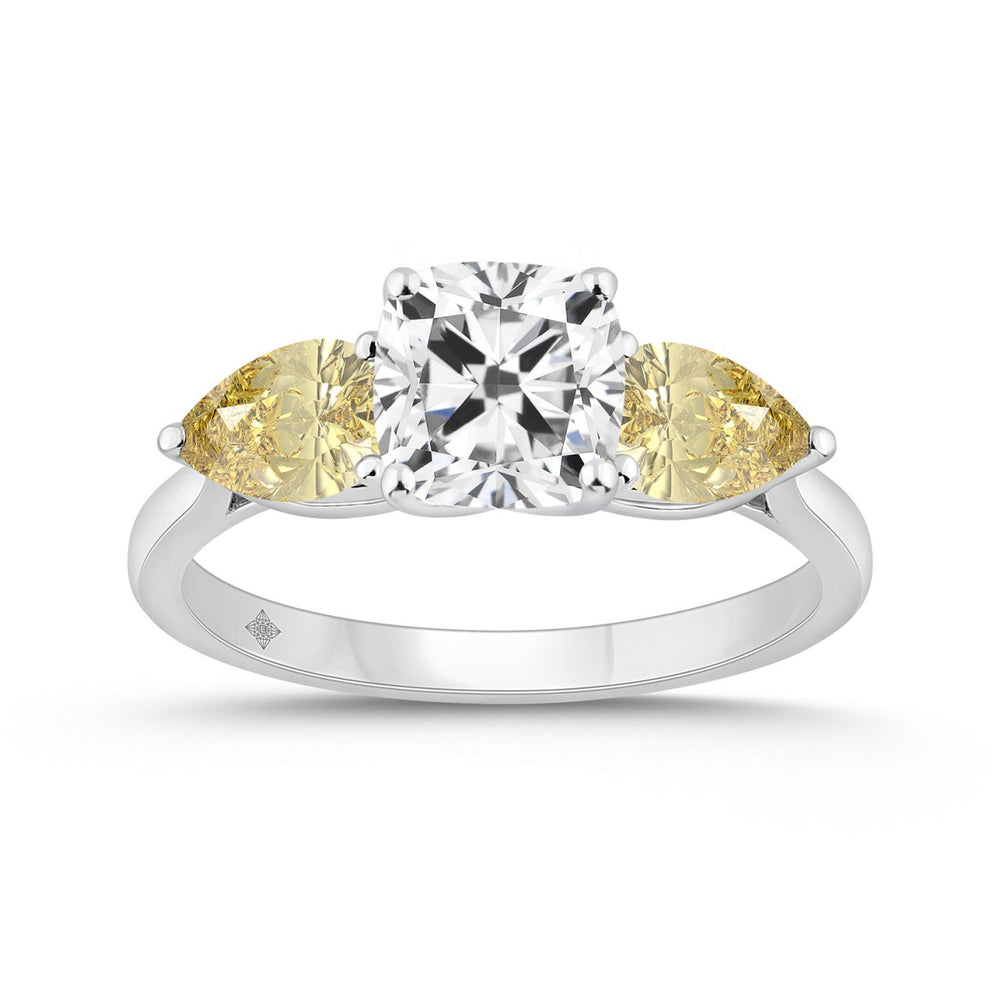 14K WHITE GOLD 2 5/8CT CUSHION/YELLOW PEAR DIAMOND LADIES RING (CENTER STONE CUSHION DIAMOND 1 1/2CT)