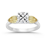 14K WHITE GOLD 2 5/8CT CUSHION/YELLOW PEAR DIAMOND LADIES RING (CENTER STONE CUSHION DIAMOND 1 1/2CT)