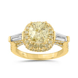 14K YELLOW GOLD 3 1/2CT ROUND/CUSHION/BAGUETTE DIAMOND LADIES RING (CENTER STONE YELLOW CUSHION DIAMOND 2CT)