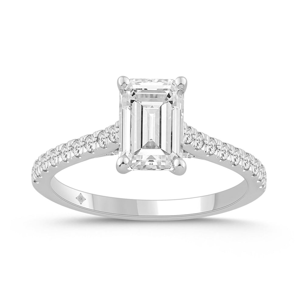 14K WHITE GOLD 2.00CT ROUND/EMERALD DIAMOND LADIES RING