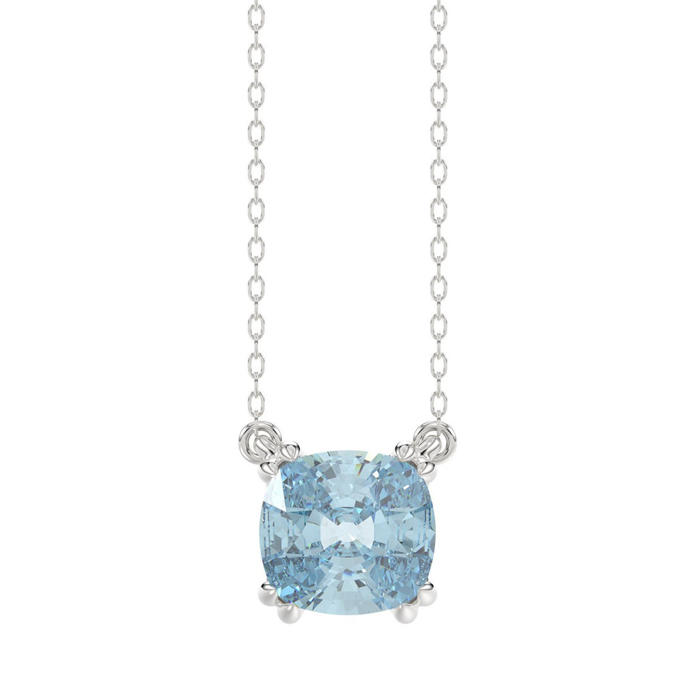 14K WHITE GOLD 1.00CT BLUE CUSHION DIAMOND LADIES SOLITAIRE PENDANT