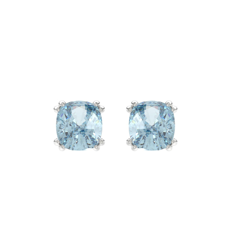 14K WHITE GOLD 2.00CT BLUE CUSHION DIAMOND LADIES SOLITAIRE EARRINGS