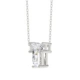 10K White Gold Diamond Initial “T” Pendant 1.00CT Fancy Cut Ladies Alphabet Charm with Chain