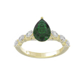 14K YELLOW GOLD 3.00CT ROUND/PEAR/MARQUISE DIAMOND LADIES RING (CENTER STONE PEAR GREEN EMERALD DIAMOND 2 1/4CT)