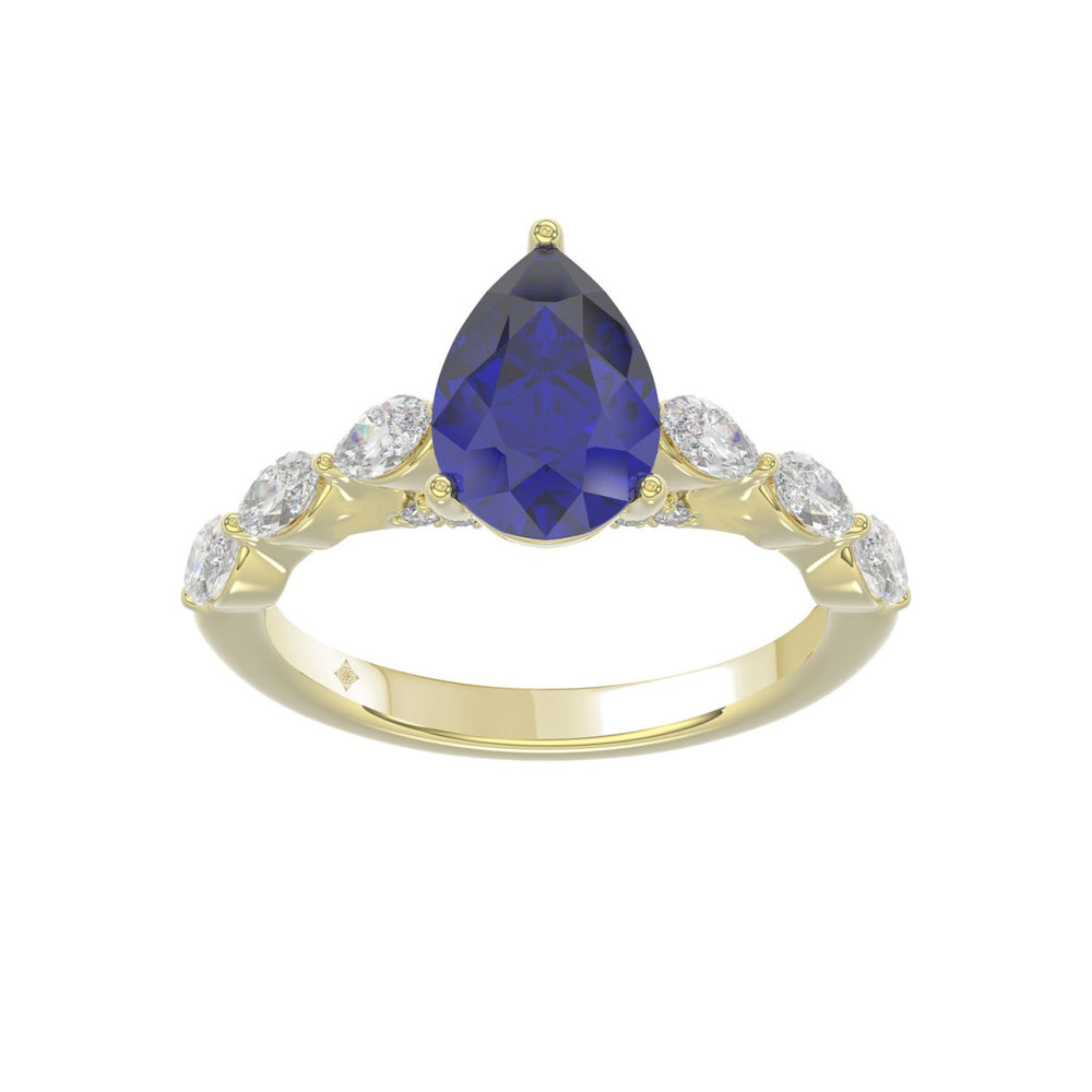 14K YELLOW GOLD 3.00CT ROUND/MARQUISE/BLUE SAPPHIRE PEAR DIAMOND LADIES RING (CENTER STONE BLUE SAPPHIRE PEAR DIAMOND 2 1/4CT)