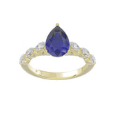 14K YELLOW GOLD 3.00CT ROUND/MARQUISE/BLUE SAPPHIRE PEAR DIAMOND LADIES RING (CENTER STONE BLUE SAPPHIRE PEAR DIAMOND 2 1/4CT)