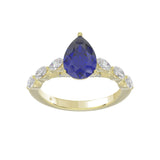 14K YELLOW GOLD 3.00CT ROUND/MARQUISE/BLUE SAPPHIRE PEAR DIAMOND LADIES RING (CENTER STONE BLUE SAPPHIRE PEAR DIAMOND 2 1/4CT)
