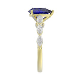 14K YELLOW GOLD 3.00CT ROUND/MARQUISE/BLUE SAPPHIRE PEAR DIAMOND LADIES RING (CENTER STONE BLUE SAPPHIRE PEAR DIAMOND 2 1/4CT)