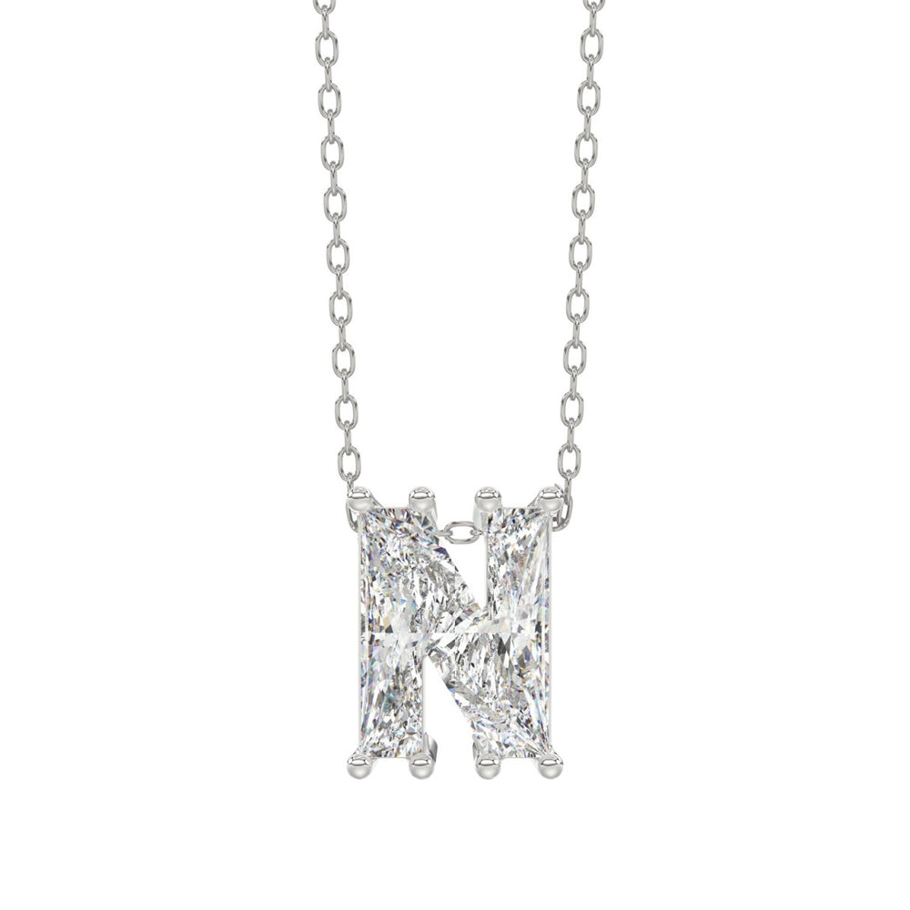 10K White Gold Diamond Initial “N” Pendant 1 1/2CT Fancy Cut Ladies Alphabet Charm with Chain