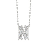 10K White Gold Diamond Initial “N” Pendant 1 1/2CT Fancy Cut Ladies Alphabet Charm with Chain