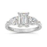 14K WHITE GOLD 2 5/8CT EMERALD/PEAR DIAMOND LADIES RING (CENTER STONE EMERALD DIAMOND 1 1/2CT)