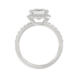 14K White Gold 4 1/2CT ladies Round & Emerald-cut diamond halo engagement Ring 4.00CT Emerald Center stone (Color F-G -Clarity VS1/VS2)