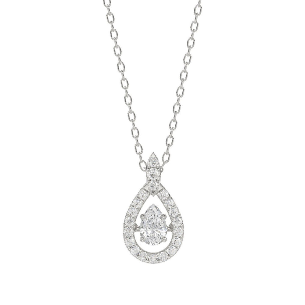 10K WHITE GOLD 3/4CT ROUND/PEAR DIAMOND LADIES PENDANT WITH CHAIN (CENTER STONE PEAR DIAMOND 1/2CT)