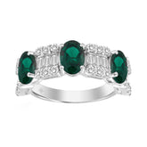 14K WHITE GOLD 3 5/8CT ROUND/BAGUETTE/OVAL DIAMOND LADIES BAND (GREEN EMERALD OVAL 2 1/3CT)