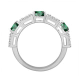14K WHITE GOLD 3 5/8CT ROUND/BAGUETTE/OVAL DIAMOND LADIES BAND (GREEN EMERALD OVAL 2 1/3CT)