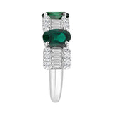 14K WHITE GOLD 3 5/8CT ROUND/BAGUETTE/OVAL DIAMOND LADIES BAND (GREEN EMERALD OVAL 2 1/3CT)