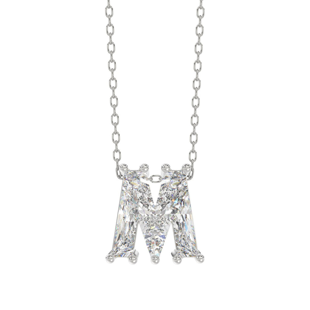 14K WHITE GOLD 1 5/8CT FANCY CUT ALPHABET DIAMOND LADIES PENDANT WITH CHAIN