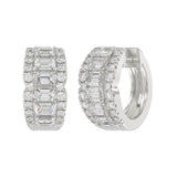 14K WHITE GOLD 1 3/4CT ROUND/EMERALD DIAMOND HOOP EARRINGS