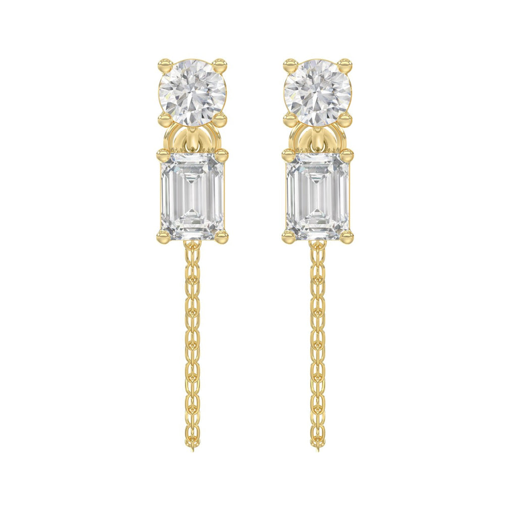 10K Yellow Gold 3/4CT Emerald/Round cut Diamond Elegant Ladies Earring (Color F-G -Clarity VS1/VS2)