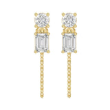 10K Yellow Gold 3/4CT Emerald/Round cut Diamond Elegant Ladies Earring (Color F-G -Clarity VS1/VS2)