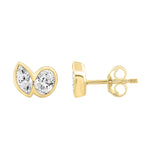1.00CT Yellow Gold 14K Collection Linked Hearts Two-Stone Diamond Stud Ladies Earrings & Oval & Marquise Cut Diamond (Color F-G Clarity VS1/VS2)