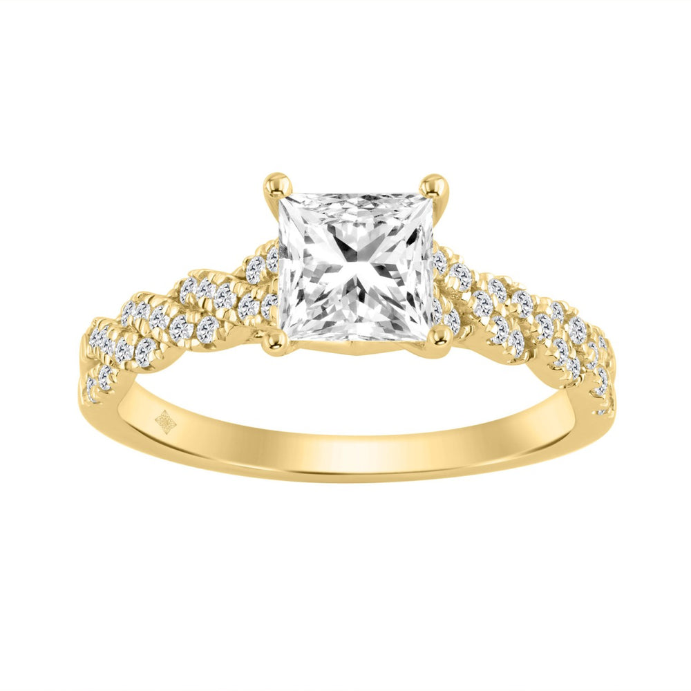 14K YELLOW GOLD 1 1/4CT ROUND/PRINCESS DIAMOND LADIES BRIDAL RING (CENTER STONE PRINCESS DIAMOND 1CT)