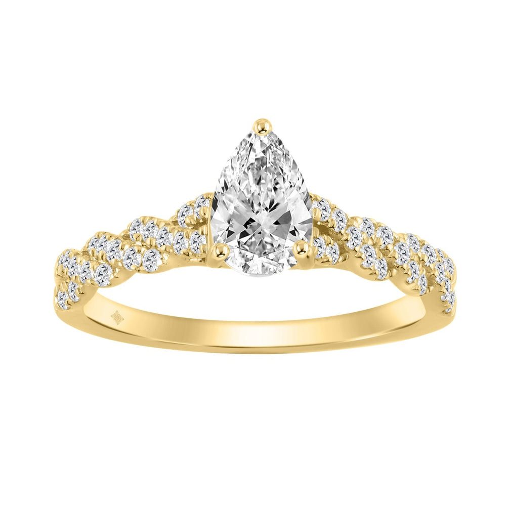 14K YELLOW GOLD 1 1/4CT ROUND/PEAR DIAMOND LADIES BRIDAL RING (CENTER STONE PEAR DIAMOND 1CT)