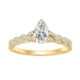 14K YELLOW GOLD 1 1/4CT ROUND/PEAR DIAMOND LADIES BRIDAL RING (CENTER STONE PEAR DIAMOND 1CT)