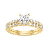 14K YELLOW GOLD 1 1/4CT ROUND/PRINCESS DIAMOND LADIES BRIDAL SET (CENTER STONE PRINCESS DIAMOND 3/4CT)