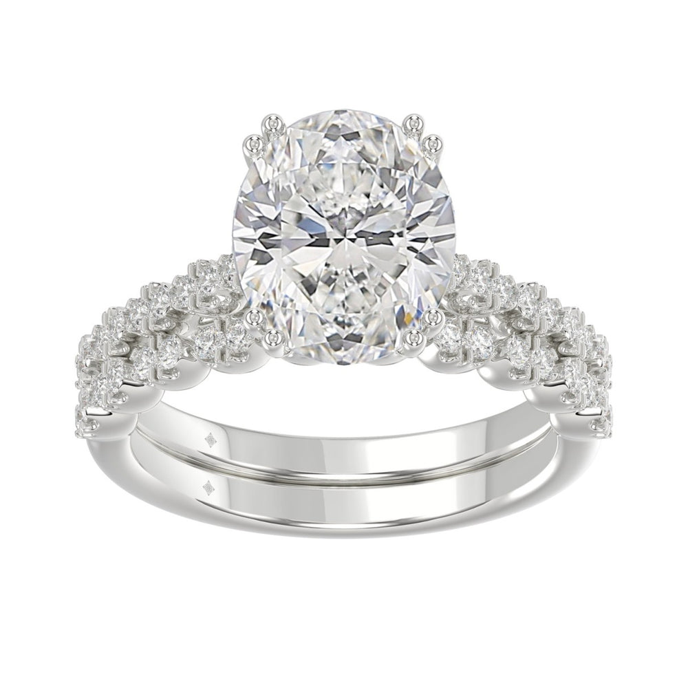 Ladies 14K White Gold Ladies Elegance- Bridal Set 3 1/3CT Round & Oval Diamonds 3.00CT Oval Center stone (Color F-G Clarity VS1/VS2)