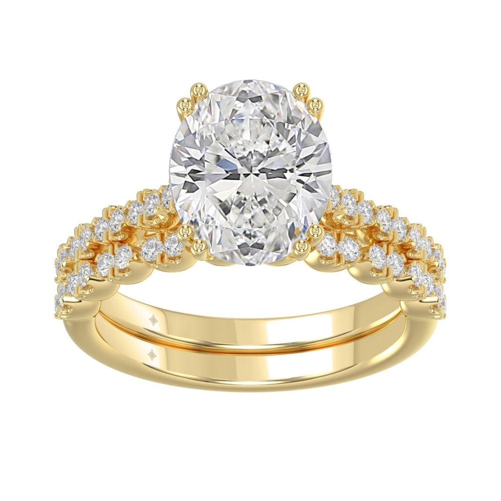 Ladies 14K Yellow Gold Ladies Elegance- Bridal Set 3 1/3CT Round & Oval Diamonds 3.00CT Oval Center stone (Color F-G Clarity VS1/VS2)