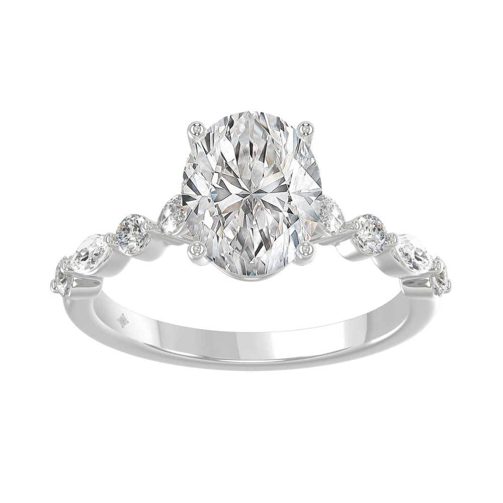 14K White Gold Oval Diamond Fancy Engagement Ring for Ladies 2 1/2CT with Marquise & Round Diamond 2.00CT Oval Center stone (Color F-G -Clarity VS1/VS2)