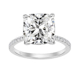 14K WHITE GOLD 5 1/4CT ROUND/CUSHION DIAMOND LADIES RING (CENTER STONE CUSHION DIAMOND 5.00CT)