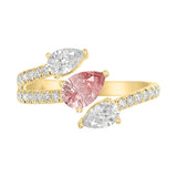 14K YELLOW GOLD 1 1/4CT ROUND/PEAR DIAMOND LADIES RING (CENTER PEAR PINK)