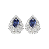 14K WHITE GOLD 4 3/4CT ROUND/MARQUISE/BLUE SAPPHIRE OVAL LADIES EARRING (BLUE SAPPHIRE OVAL DIAMOND 2 3/4CT)