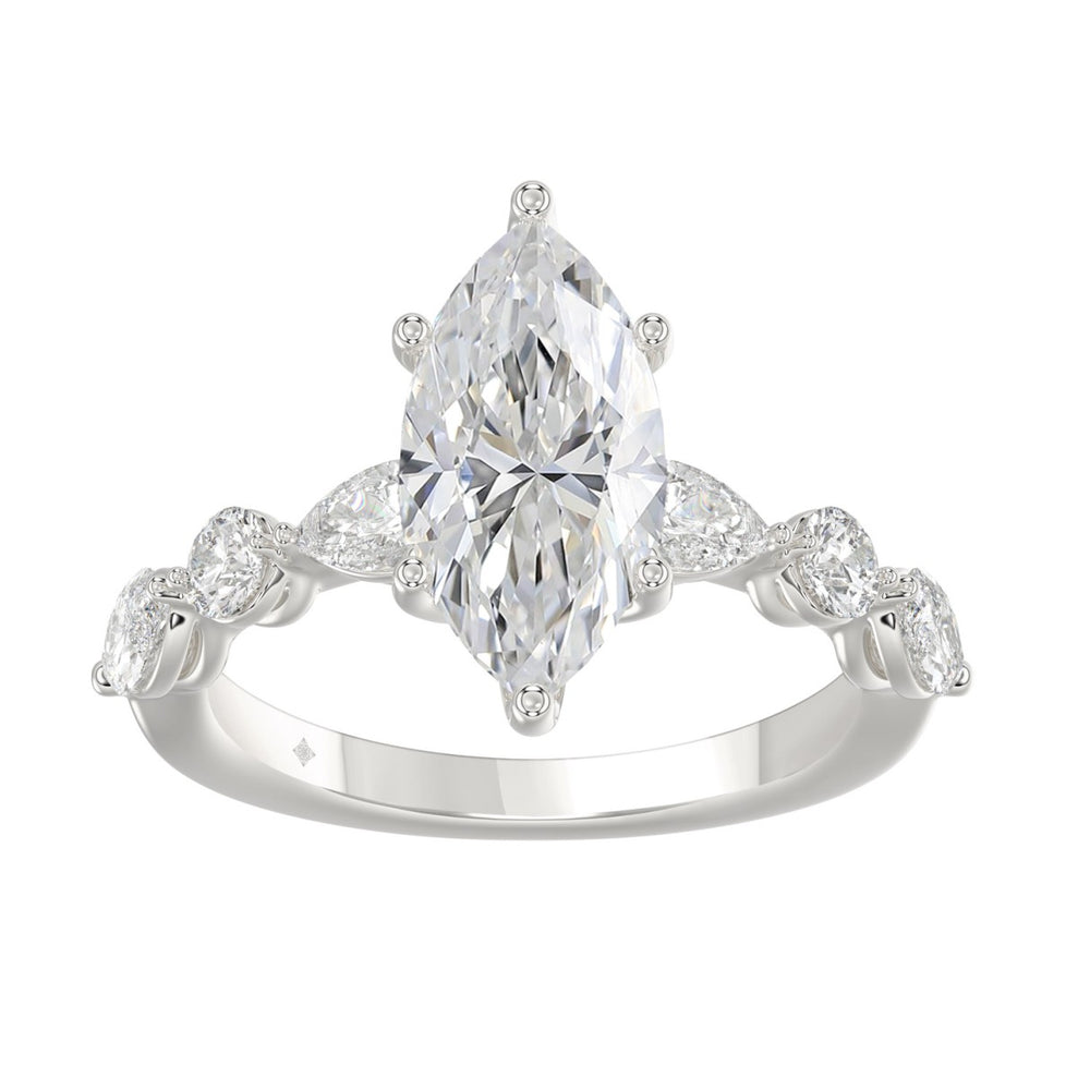 14K White Gold Bridal Fashion Ring for Ladies 4CT Round & Marquise& Pear Cut Diamonds 3.00CT Marquise Center stone (Color F-G -Clarity VS1/VS2)