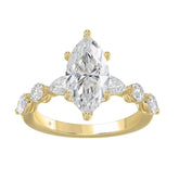14K Yellow Gold Bridal Fashion Ring for Ladies 4CT Round & Marquise& Pear Cut Diamonds 3.00CT Marquise Center stone (Color F-G -Clarity VS1/VS2)